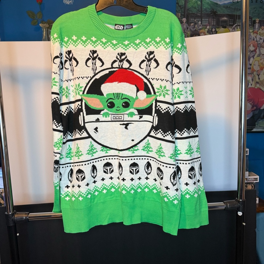 Star Wars Sweater The Mandalorian Baby Yoda with a Santa Hat Size:XL - Picture 5 of 7